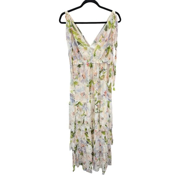 Christy Lynn Silk Floral Tiered Maxi Dress Size Small Sleeveless Ruffle Hem - Picture 3 of 13